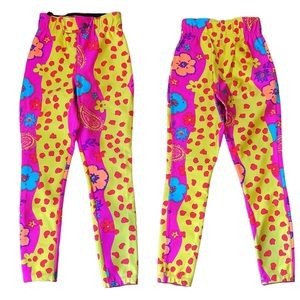 Obermeyer Vintage Bright Neon Floral Pattern Ski Snow Pants Made in USA Small S
